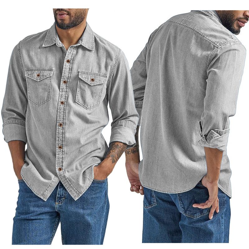 Herrenbekleidung Denim Herrenhemd Herren Frühling und Herbst Strickjacke_voghion.com