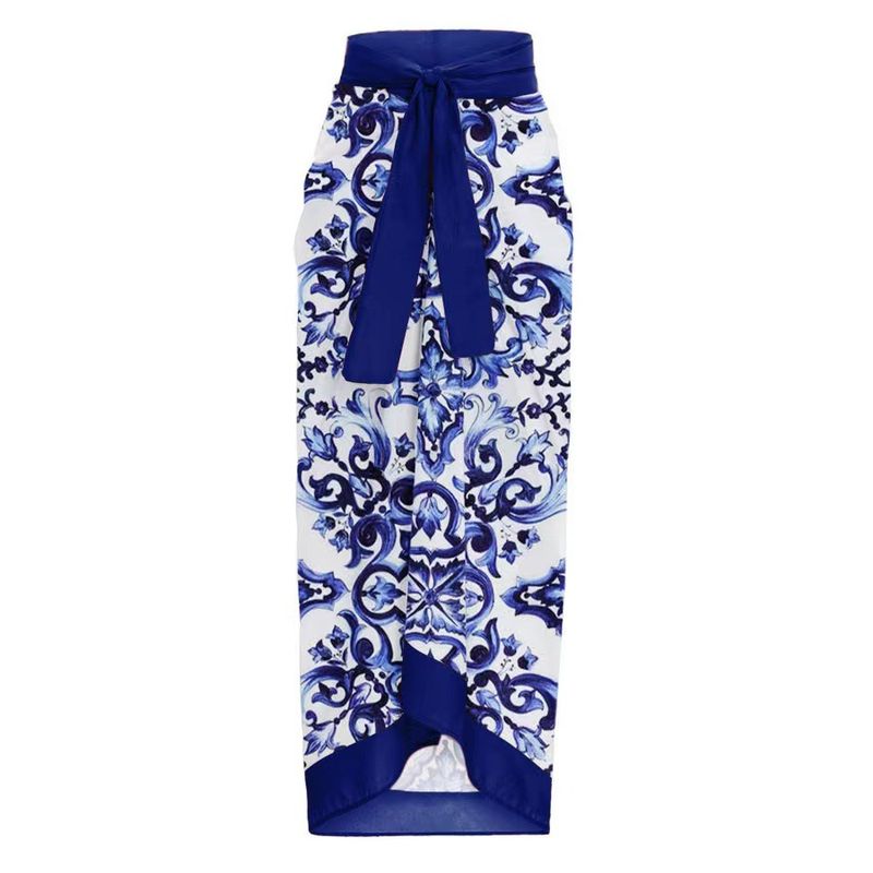 Einteiliger Bikini für Damen, zweiteiliger Badeanzug mit blauem und weißem Porzellan-Print im Retro-Stil, Strandresort, heiße Quelle_voghion.com