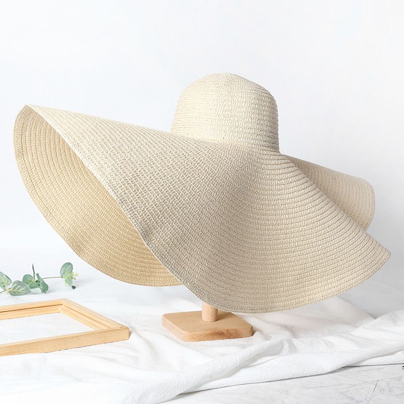 Vendita calda pieghevole da donna oversize floppy paglia 70 cm di diametro grande tesa cappelli estivi da sole Panama viaggio spiaggia cappello all'ingrosso_voghion.com