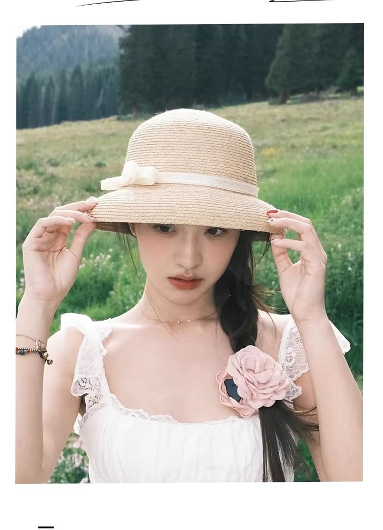 Rattan Branch Tree Style Hepburn Style Summer French Beach Vacation Fisherman Sunshade Sunscreen Straw Hat_voghion.com