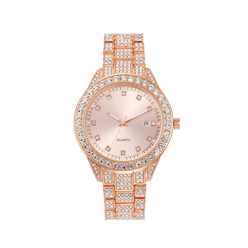 Nuovo orologio unisex casual alla moda con cinturino in acciaio tempestato di diamanti, di lusso, con calendario al quarzo per coppie_voghion.com