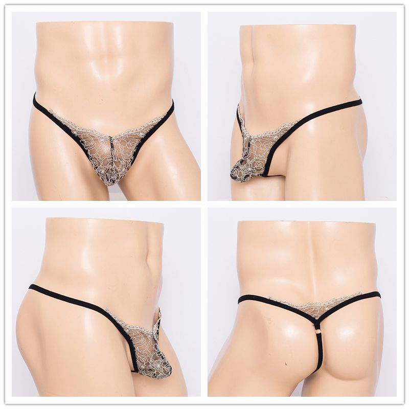 Sexy Men Underwear U Pouch Transparent Lace Net Yarn See-through Men's T-Back Youth Low Waist Hollow T-Shaped Panties_voghion.com