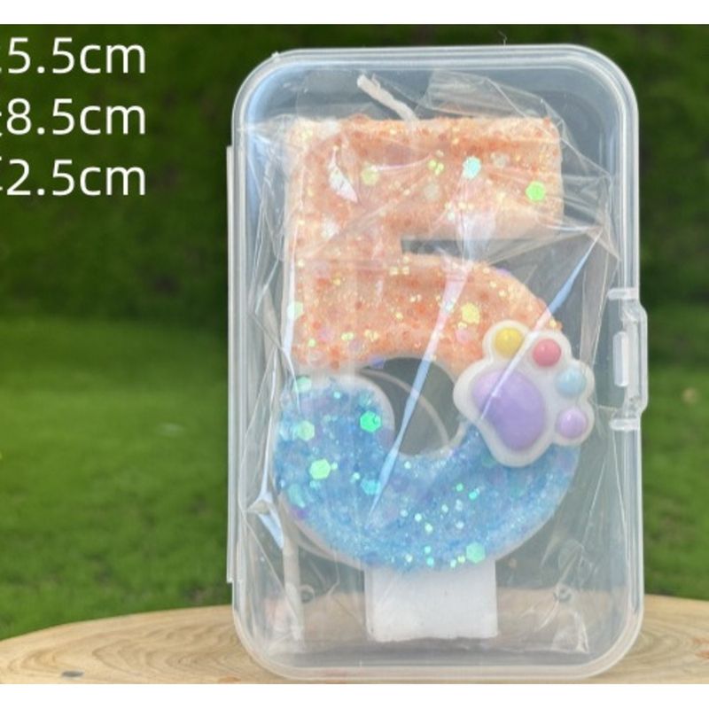 Sequin Cat Dog Paw Number Candle Cake Party Decoration First Birthday Celebration_voghion.com