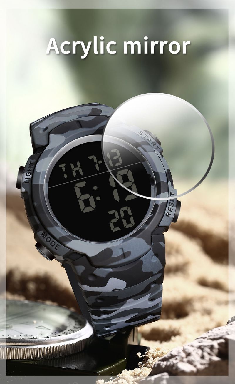 Sport Digital Watch With 50m Waterproof, LED Backlight, Alarm, Stopwatch, Military Camouflage Design For Outdoor Swimming And Daily Wear_voghion.com
