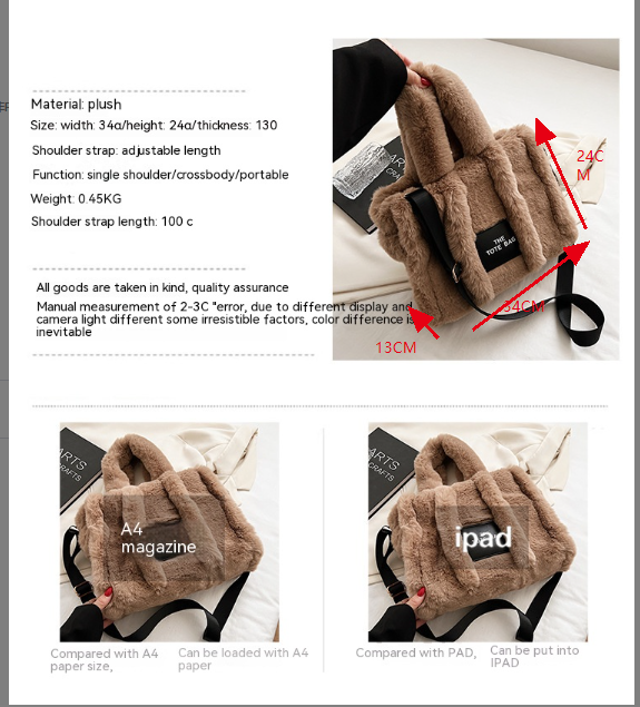 Nuova borsa in finta pelliccia di coniglio autunno e inverno, borsa tote di grande capacità, borsa a tracolla coreana, borsa in peluche_voghion.com