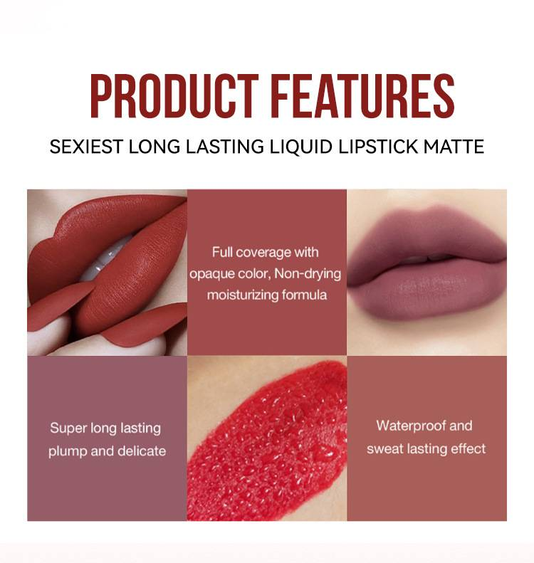 Antihaft-Becher, mattes Lippenglasur, Lipgloss, der nicht leicht verblasst, flüssiger, langanhaltender Lippenstift, Make-up-Explosion_voghion.com