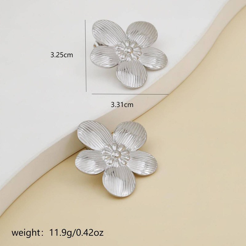 Advanced and exquisite stainless steel texture five leaf flower earrings for women, elegant and fashionable single item earrings, romantic earrings_voghion.com