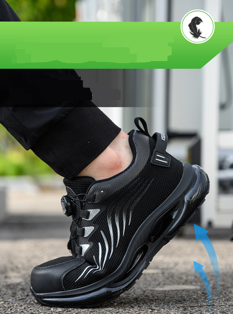 Men’s Shoes New Style Labor Protection Shoes Men's Flying Woven Breathable Safety Shoes Button Elastic Shoelaces Lazy One Step Work Men_voghion.com
