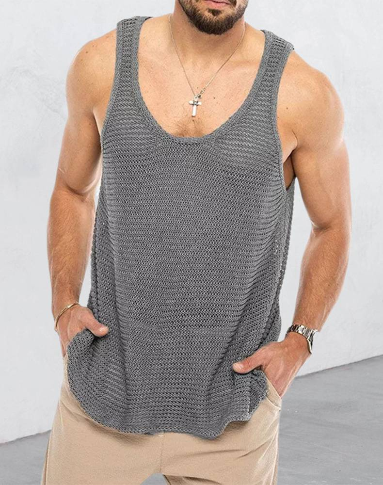 Sommer Herrenmode Casual Top Ärmelloses Strick Einfarbig Pullover Weste_voghion.com