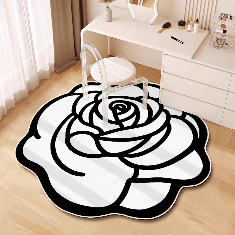 Printed Polyester Rug – Floral Bohemian Vanity Mat, Non-Slip Irregular Shape For Bedroom & Dressing Room, Washable Light Luxury Decor_voghion.com