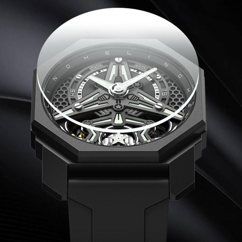 Herren-Skelettuhr mit leuchtenden Zeigern, wasserdicht bis 30 m, Quarzwerk, tonnenförmigem Gehäuse, Silikonarmband – stilvoll und langlebig für die Freizeit_voghion.com