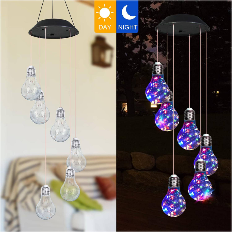 Luzes de sino de vento solar de 6 LEDs – Luzes decorativas para áreas externas para jardim, pátio e decoração de feriados (à prova d'água, design de concha preta, autonomia de 6 a 12 horas)_voghion.com