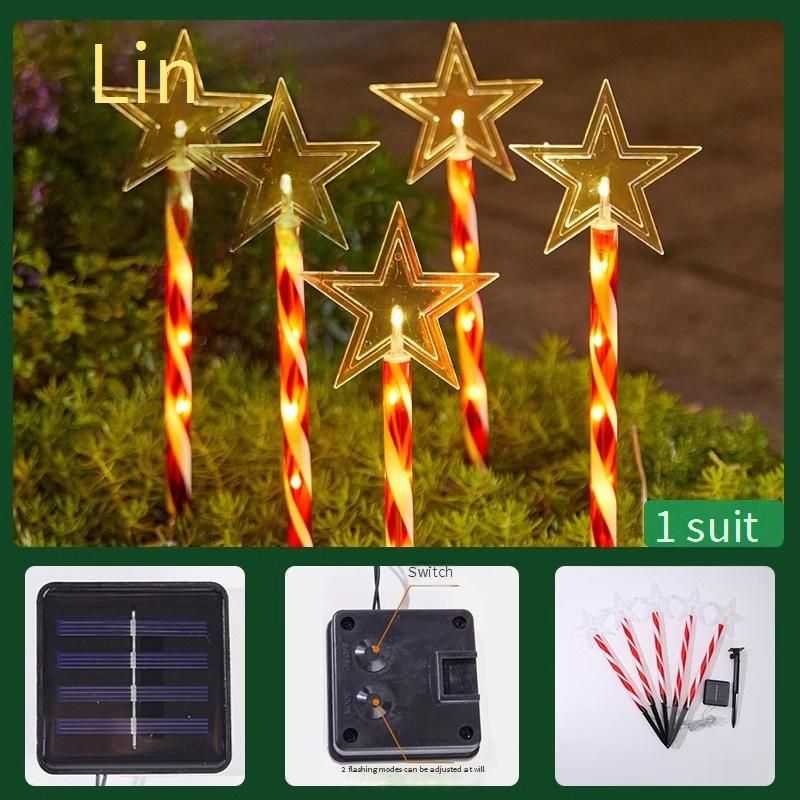 Solar Christmas Candy Stake Lights - 5 Pack Festive Outdoor Decorative Lights For Lawn, Garden & Pathway_voghion.com