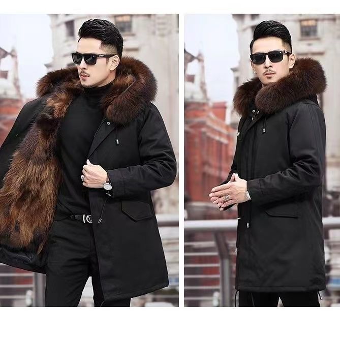 Men's Clothing Winter Parka Coat With Detachable Faux Fox Fur Lining, Heavy Duty Fleece Lined Leather Jacket, Long & Over Knee Length Options_voghion.com