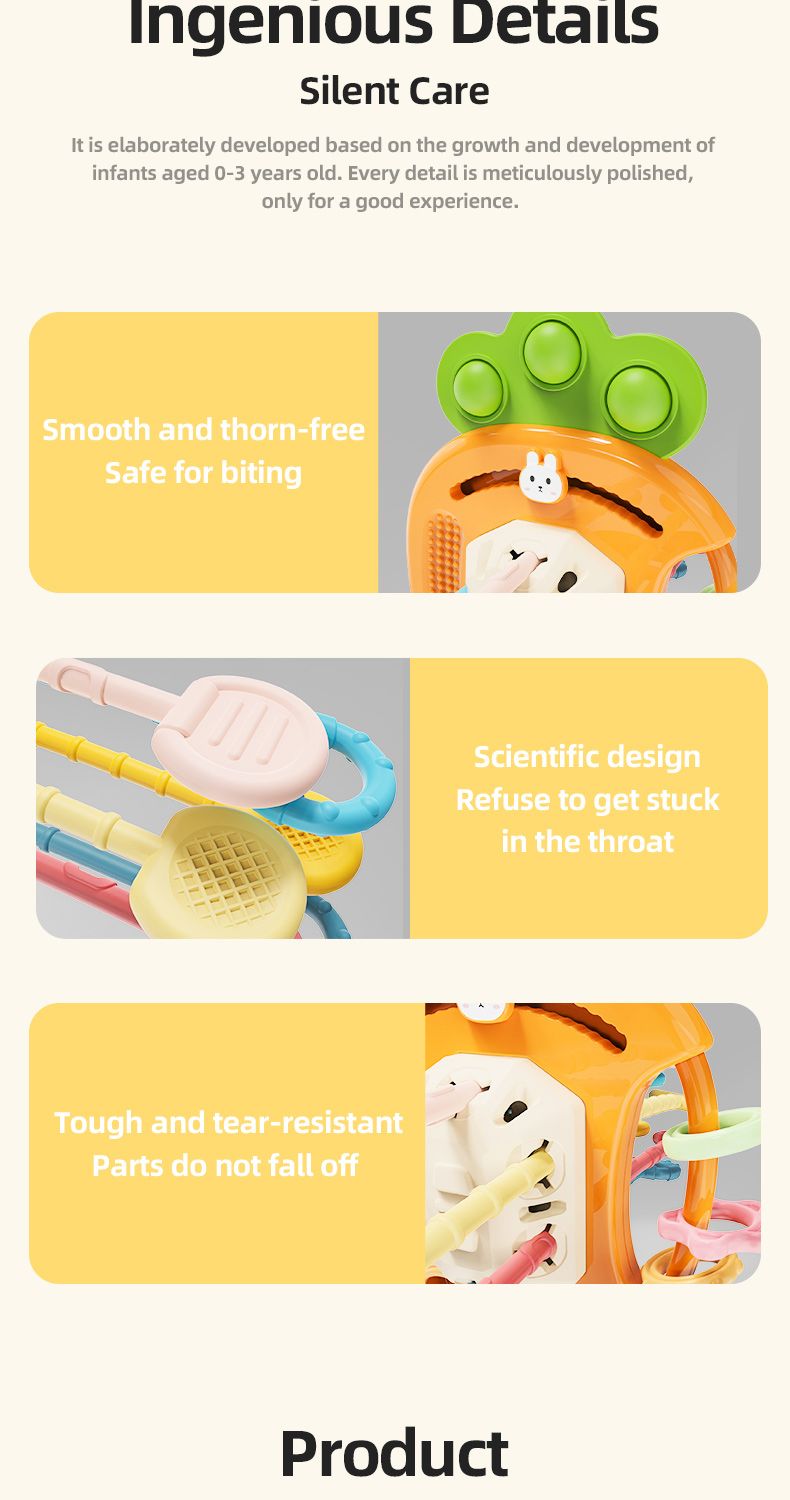 Baby Silicone Pull String Toys Radish Carrot Finger Training Toys Baby Early Education Enlightenment Interactive Game Radish Toy_voghion.com