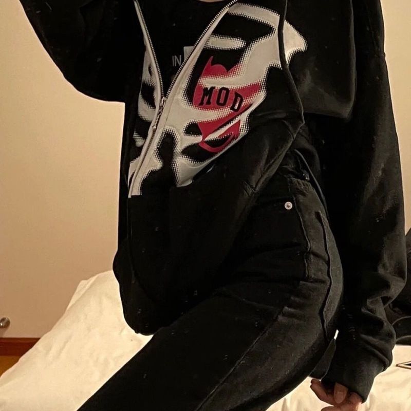 Gothic-Hoodie im Pendler-Stil mit Totenkopf-Print, Unisex-Sweatshirt, lässige, lockere Jacke_voghion.com