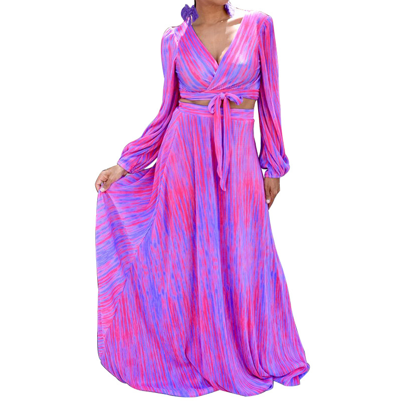 Set gonna ampia a maniche lunghe da donna alla moda tie-dye_voghion.com