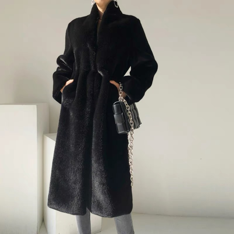 Women's Clothing mink coat mid length women's plush coat stand collar winter new black mink fur_voghion.com