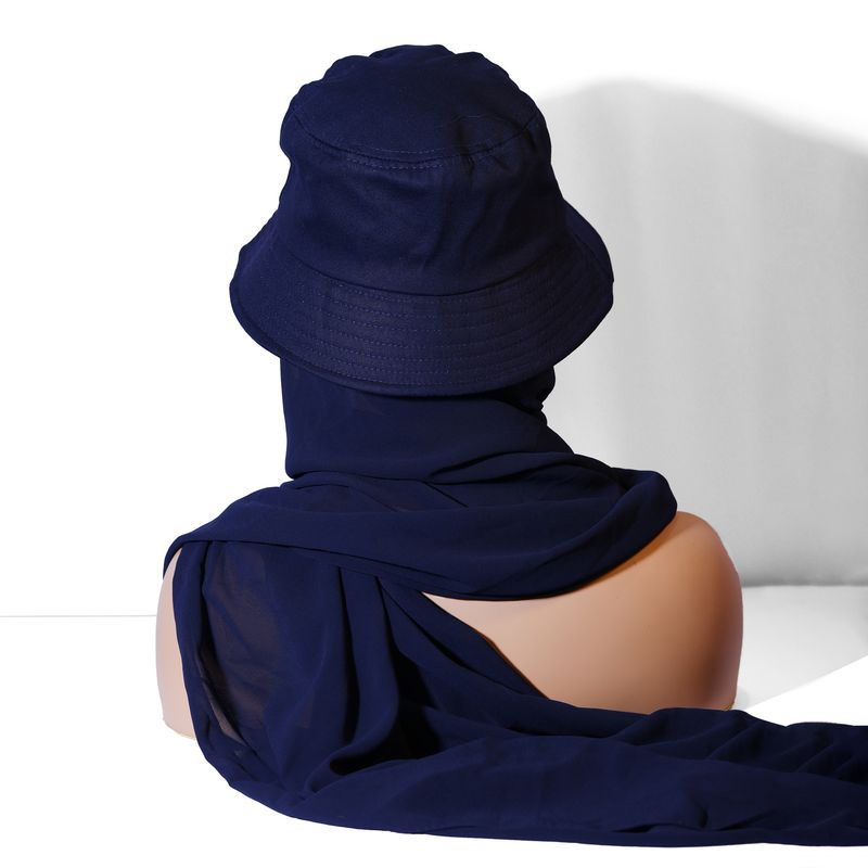 Elegant Monochrome Chiffon Scarf & Hat Set – Summer Sunshade Headwear (Solid Color Fisherman Hat & Hijab Combination, Lightweight & Stylish_voghion.com
