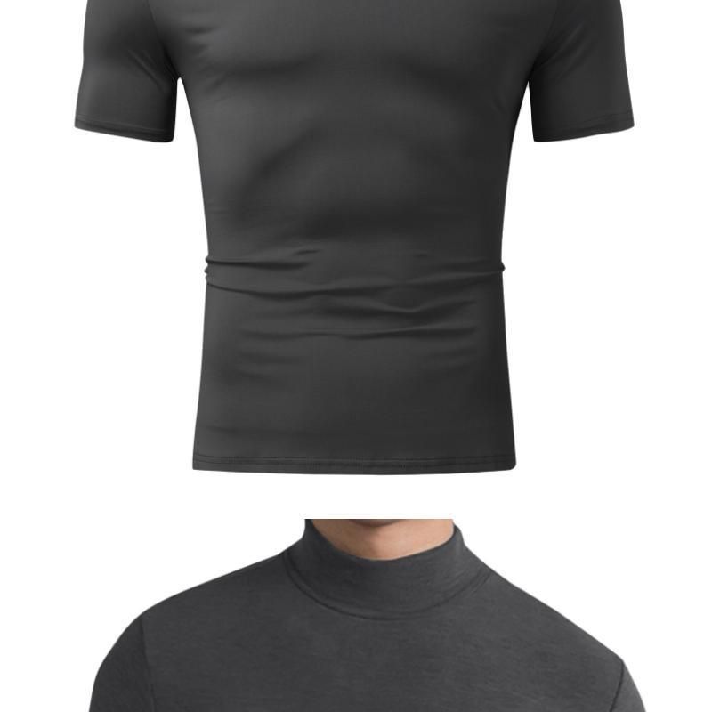 2024 Herbst Winter Stehkragen Kurzarm T-Shirt Herren Basishemd Einfarbiges Oberteil_voghion.com
