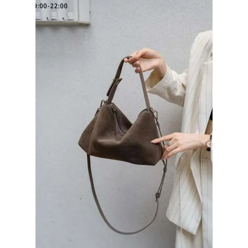 High Quality Designer Bags Fashion Autumn Winter Big Boston Tote Soft Matte Suede Cow Leather Women's Handbag Shoulder_voghion.com