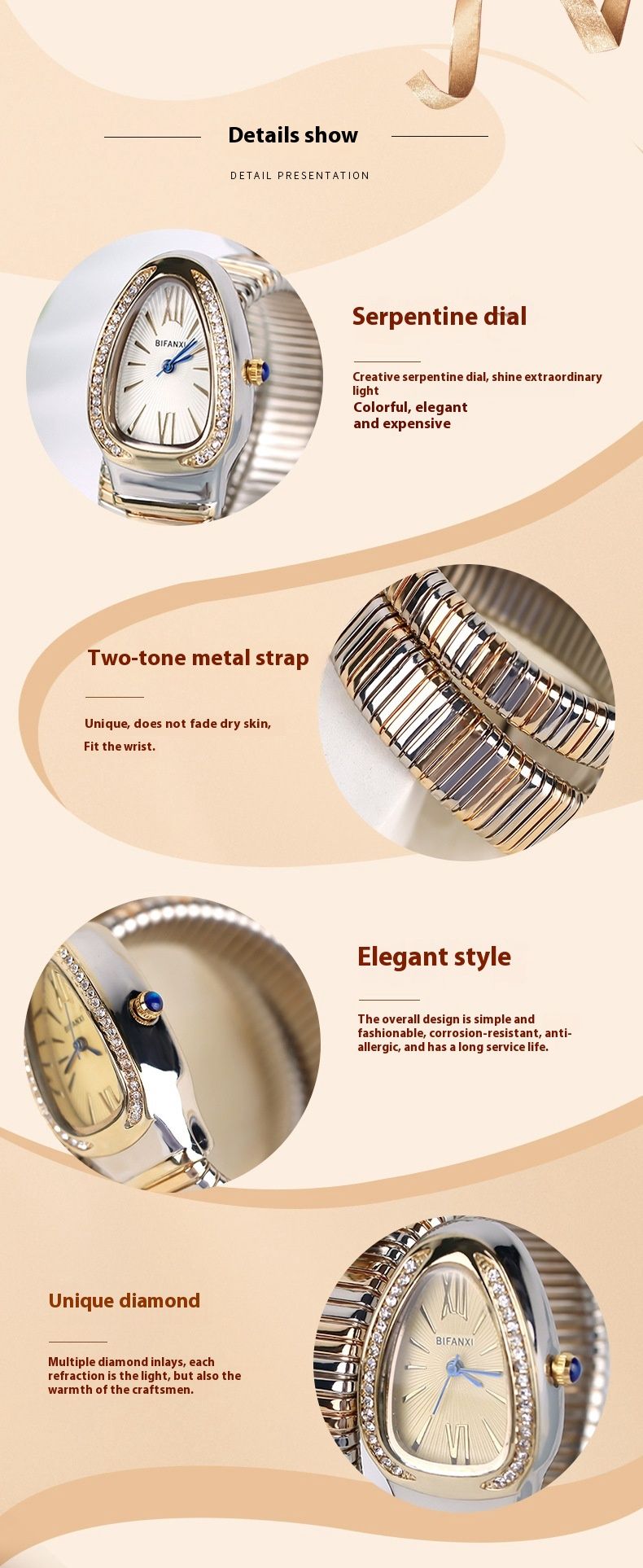 Classic new women's snake between the colors of fashion with exquisite diamond bracelet open quartz watch watch_voghion.com