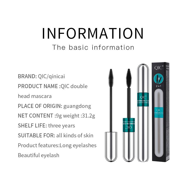 Skønhed Sundhed QIC Qini Farve Dobbelt Effekt 4D Mascara Vandtæt Lang Krøllet Naturlig Tyk 2i1 Mascara Nordamerikansk Makeup_voghion.com