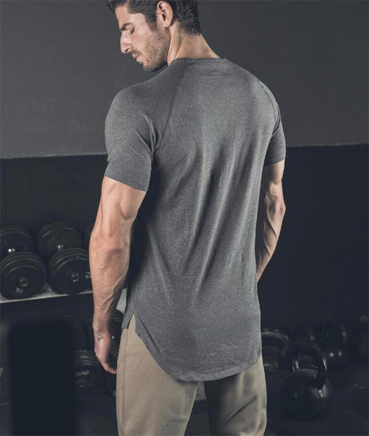 T-shirt de sport à manches courtes pour hommes, couleur unie, blanc, long, respirant, tendance, coupe slim, fitness, été_voghion.com