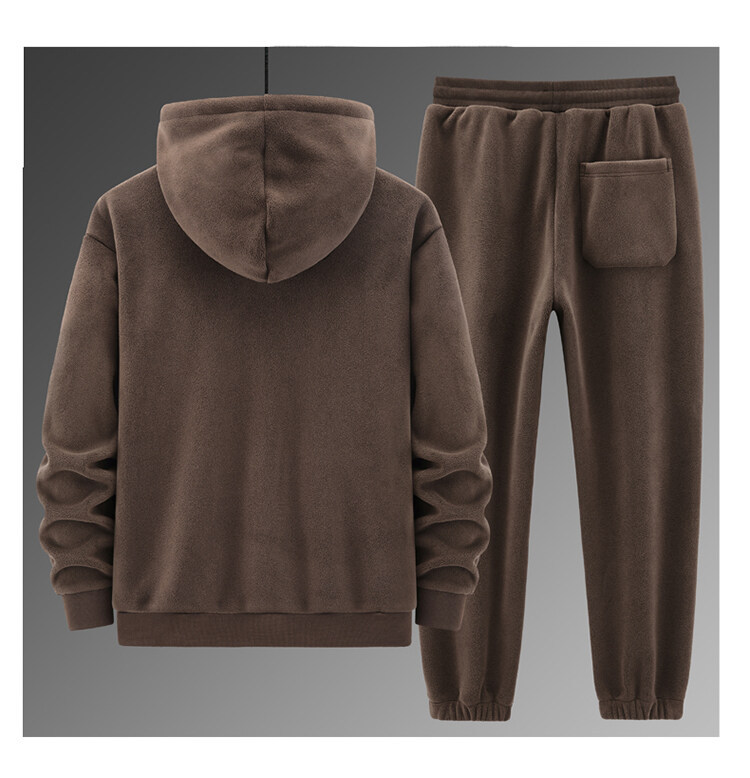 Ropa de hombre Invierno Nuevo traje grueso de terciopelo Sudadera con capucha de terciopelo de cordero para hombre Pantalones de algodón Traje deportivo informal cálido_voghion.com