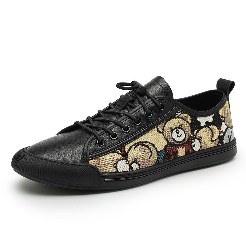 Nova tendência versátil baixo top board estudante sola macia couro genuíno preto sapatos casuais_voghion.com