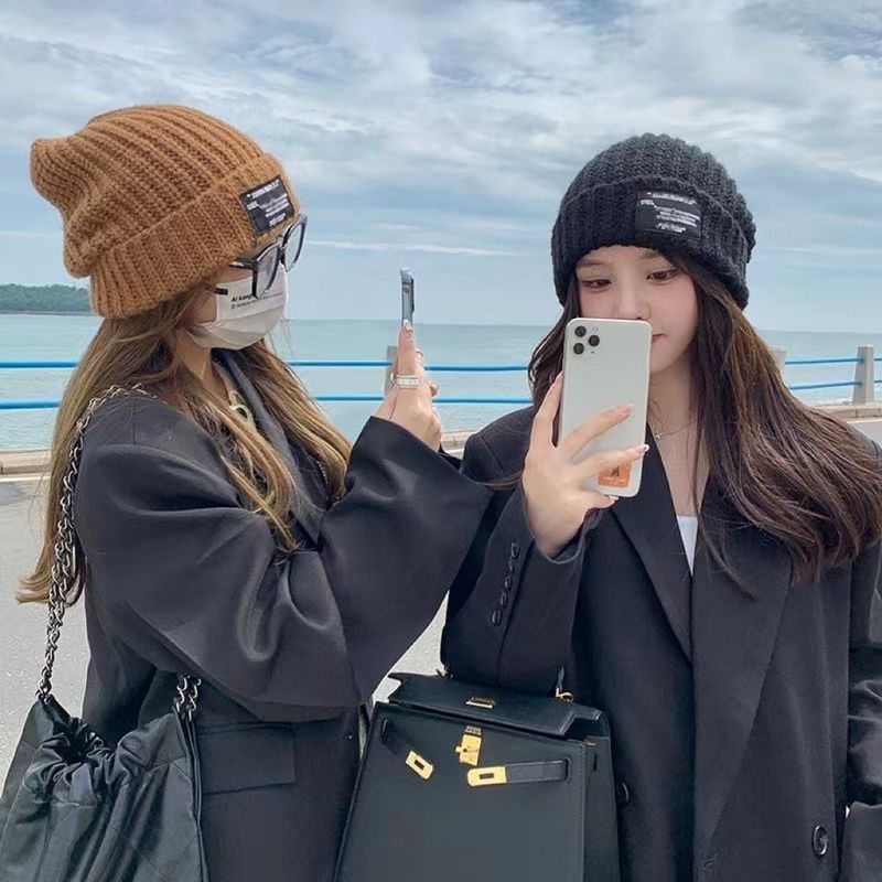 Knitted women's big head circumference, versatile knitted autumn winter version, hooded face and ear protection, stacked_voghion.com