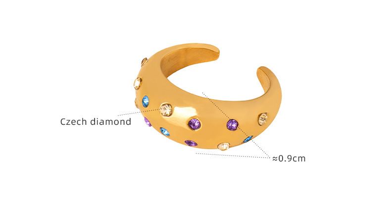 Retro Inlaid Ring Colored Diamond Opening Personality Temperament Ring Titanium Steel Ring Jewelry Women_voghion.com