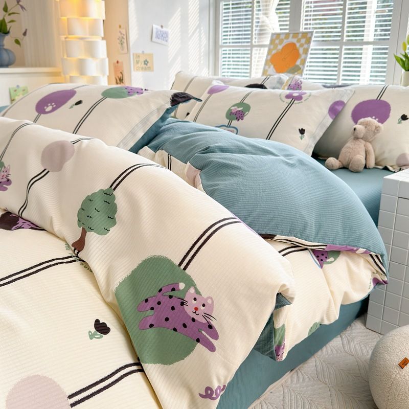 Set di quattro pezzi in cotone jacquard super morbido di classe A, adatto alla pelle di neonati e bambini, traspirante e assorbente._voghion.com