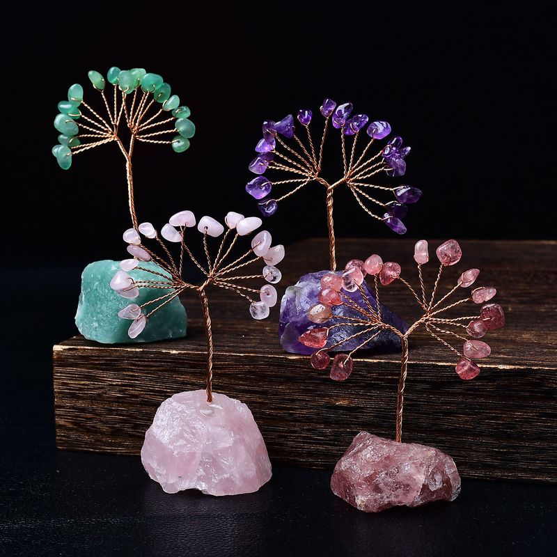 Hand-woven Amethyst Base Of Life Creative Ornament Colorful Crystal Raw Stone Gravel Money Tree Wholesale_voghion.com