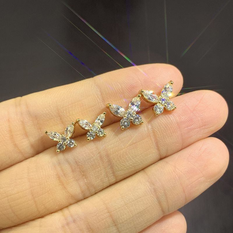 Orecchini unisex a farfalla con zirconi per donna, orecchini piercing versatili, orecchini alla moda e di grande vendita_voghion.com