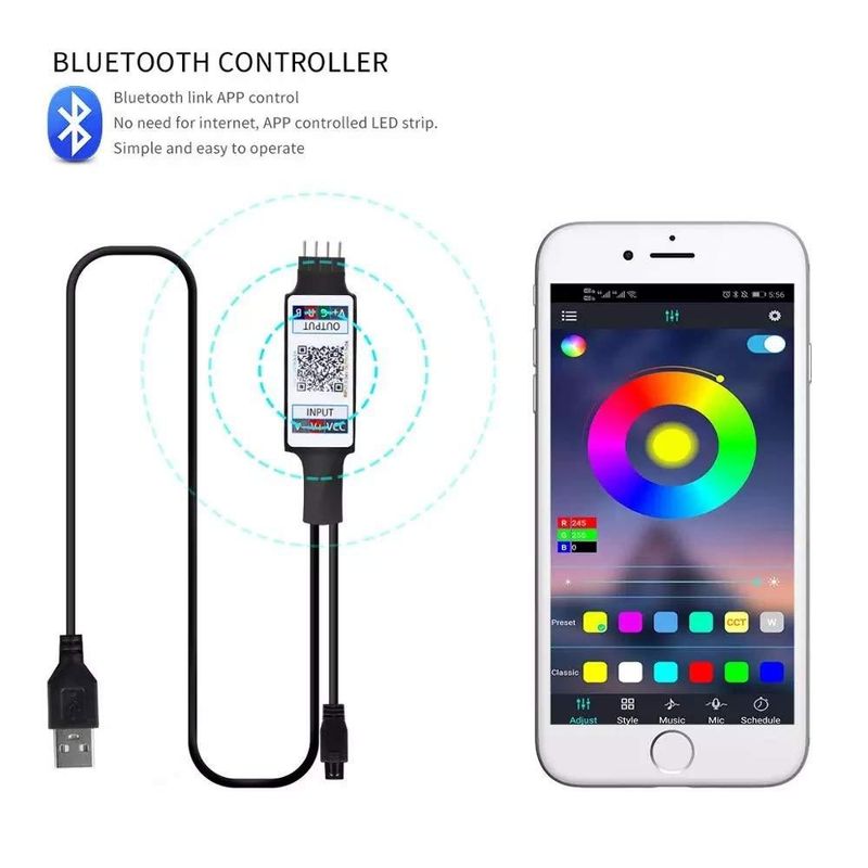 5V USB RGB LED Strip Lights 5050 SMD - Bluetooth & IR Remote, 16 Million Colors, Self-Adhesive Flexible Light For TV Backlight, Gaming Setup_voghion.com