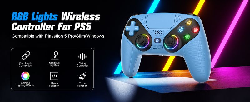 Controller für PS5/Playstion 5 Pro/Slim/PC-Konsole Wireless Gamepad Game Joystick RGB-Leuchten Turbo Touchpad Hall Trigger_voghion.com