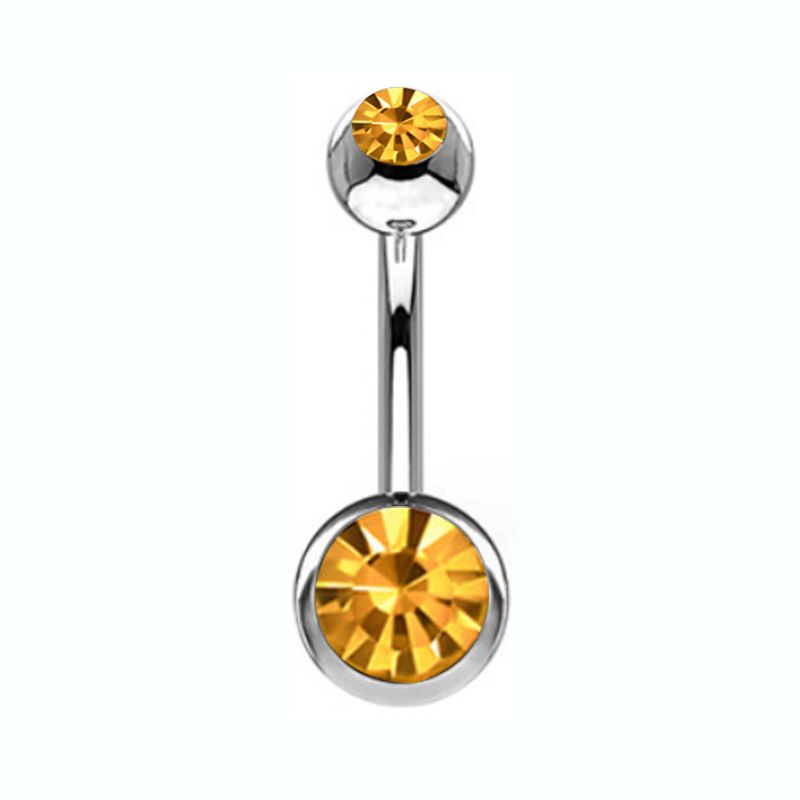 Unghie per ombelico a doppia testa in titanio G23 con fibbia per ombelico a doppio diamante Piercing per ombelico con dente esterno in titanio F136_voghion.com