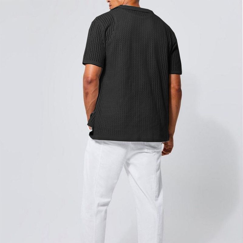 Herrenbekleidung Herren Casual Strickjacke Sommer Cool Hollow Kurzarm Herrenhemd Einfarbig Herrenoberteile_voghion.com