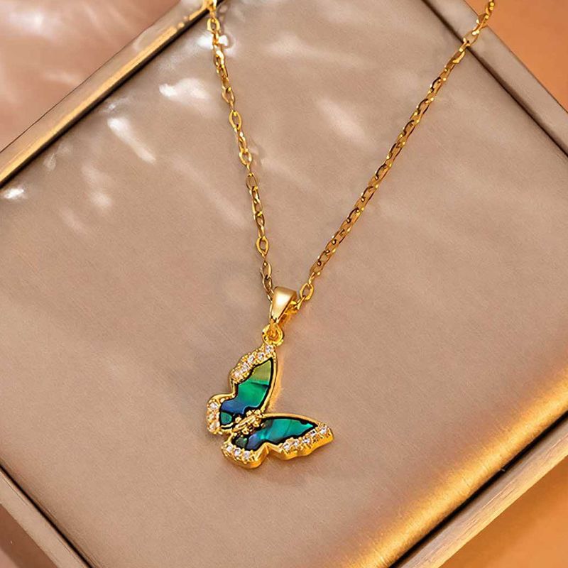 Titanium steel does not fade necklace Europe and the United States shell butterfly fishtail moon light luxury clavicle chain all senior sense necklace_voghion.com