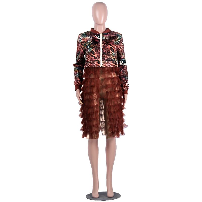 Women's Clothing Camouflage Print Zipper Mesh Splicing Jacket_voghion.com