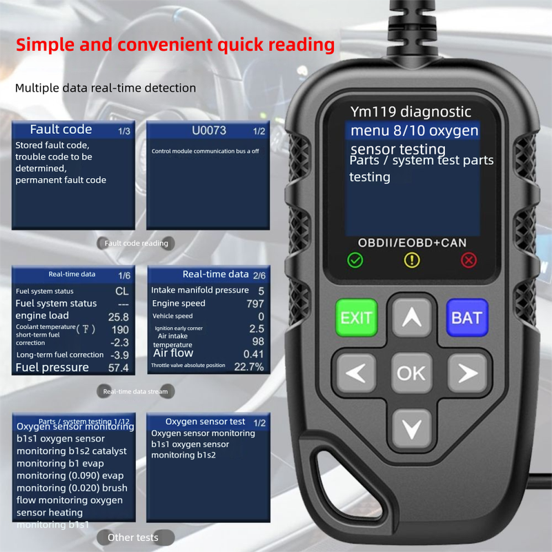 Strumento di rilevamento OBD: cancellazione dei codici di errore del motore, flusso di dati in tempo reale, test VIN e batteria, gadget fai da te per auto_voghion.com