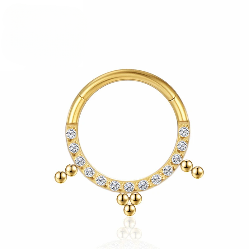F136 Piercing de titânio Argola de nariz Tragus Zircão Brincos de hélice Cartilagem Seção articulada Mulheres Clicker Corpo Jóias Encantadoras_voghion.com