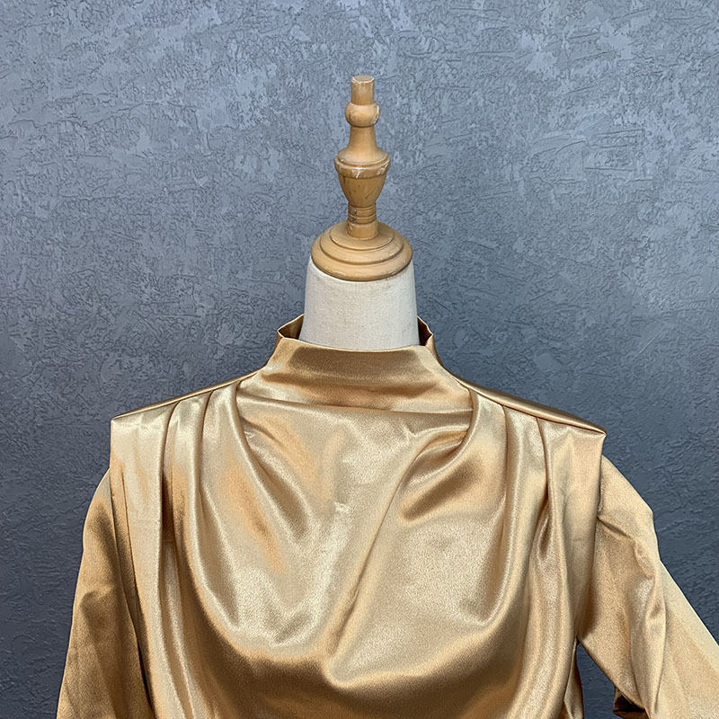 Women's woven tops fashion loose high collar long sleeves slim short tops _voghion.com