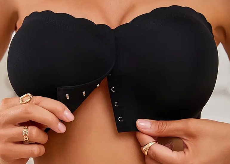 Nahtlose Unterwäsche mit Knopfleiste vorne für Damen, rutschfest, fusselfrei, schöner Rücken, Brustumwicklung, trägerlos und_voghion.com