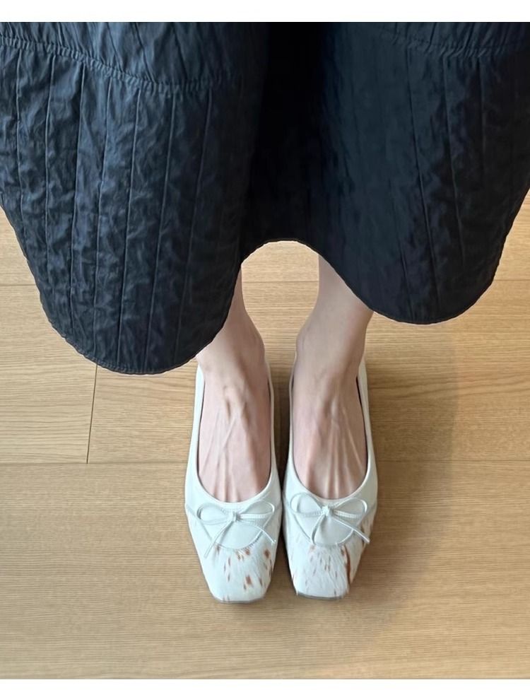 Scarpe basse con fiocco in pelle di pecora da donna_voghion.com
