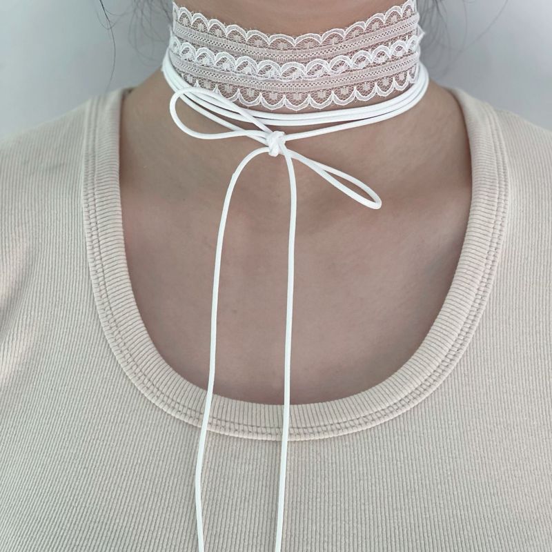 Krajková stuha skládané oblečení hierarchický design krajková stuha tenká úzká dámská jarní a letní univerzální klíční kost krční pásek hedvábný šátek náhrdelník_voghion.com