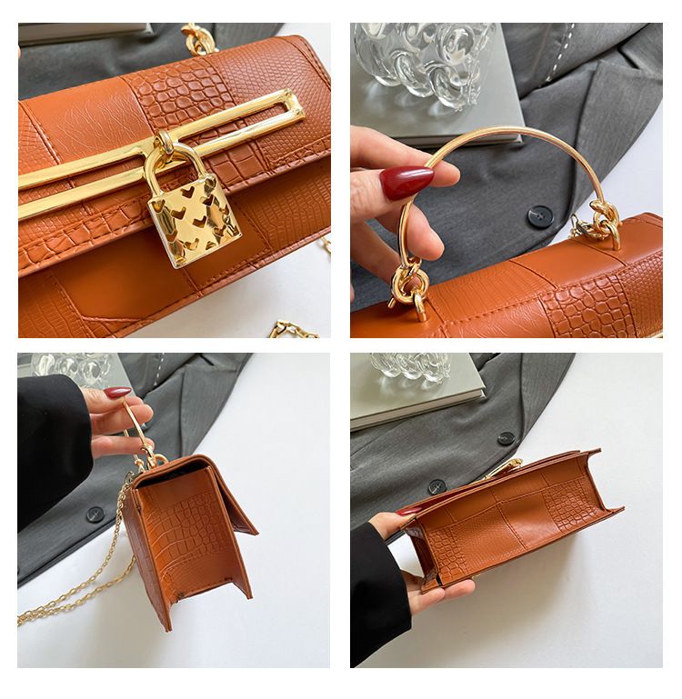 Women's Stylish And Versatile Small Square Shoulder Bag - Crossbody & Handheld For Daily Use, PU Leather With Alligator Texture, Magnetic Closure_voghion.com
