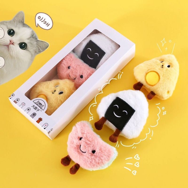 Jouet en peluche pour animaux de compagnie, herbe à chat, cloche intégrée, fournitures pour chats, divertissement apaisant pour chaton, œuf frit, boule de riz_voghion.com