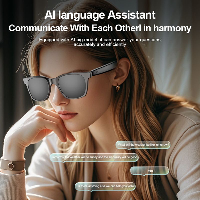 Smart Wireless Bluetooth Translation Glasses Listening To Calling Non-Bone Conduction Black Technology Sunglasses Music_voghion.com